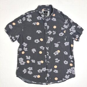 Quiksilver Mens XXL Modern Fit Viscose Floral Polka Dot Shirt Charcoal Grey